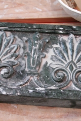 WIP carved verde alpi marble mantle panel